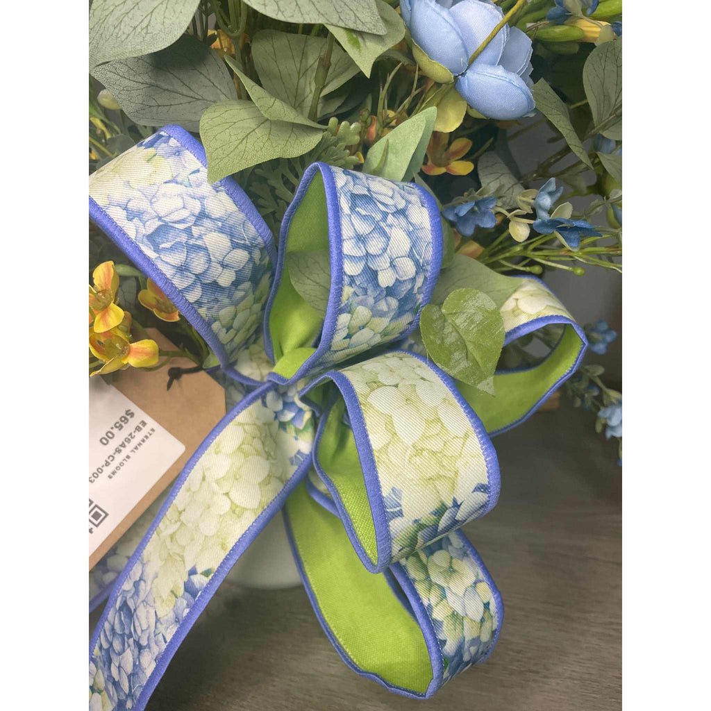 Blue and Yellow Floral Centerpiece in White Ceramic Planter - Spring