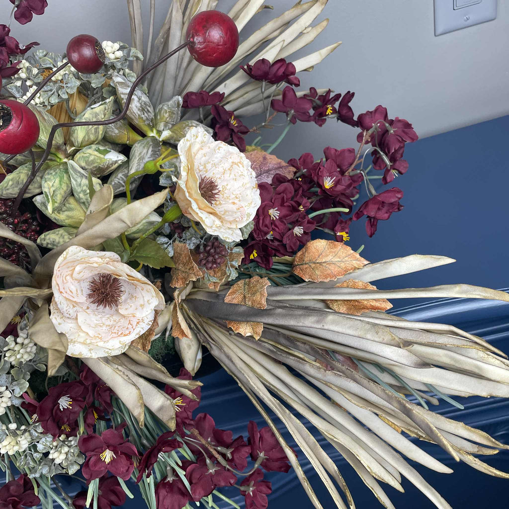 Fall Centerpiece with Mustard Yellow Magnolia & Burgundy Blossoms