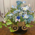 Light Blue Cosmos Metal Wagon Planter | Rustic Spring Floral Decor