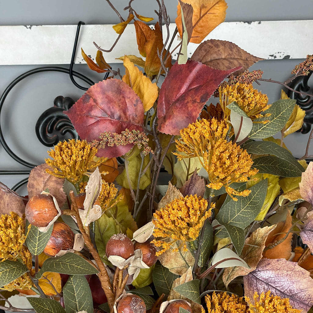 Fall Tricycle Planter Arrangement with Pumpkin & Autumn Leaves