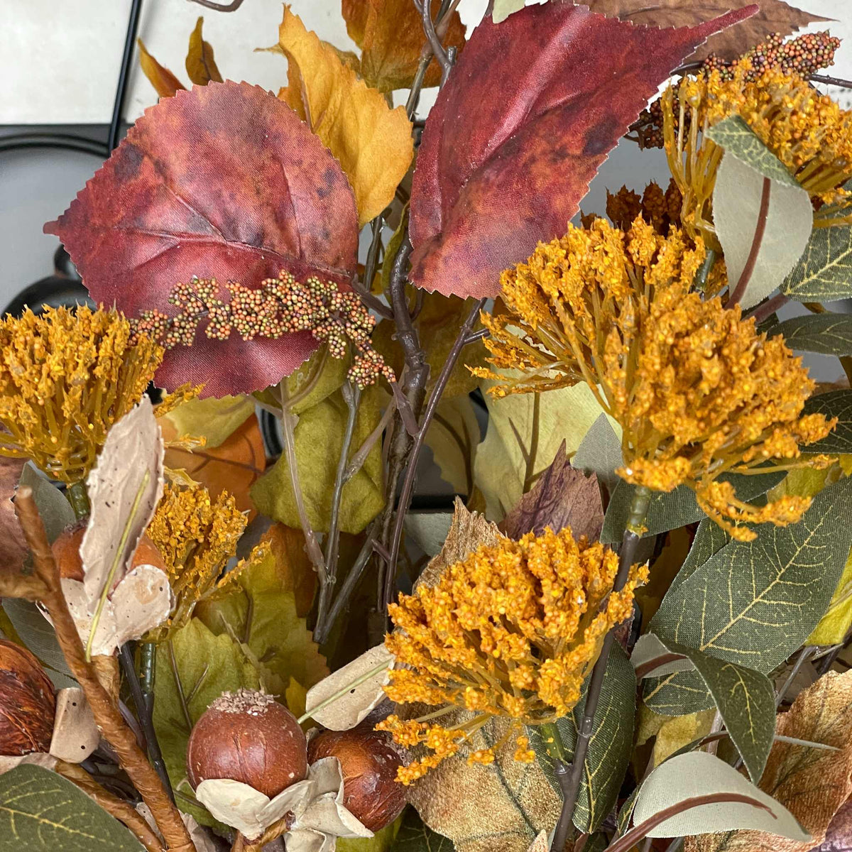 Fall Tricycle Planter Arrangement with Pumpkin & Autumn Leaves