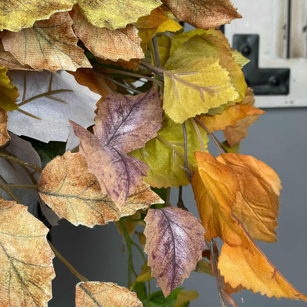 Fall Tricycle Planter Arrangement with Pumpkin & Autumn Leaves