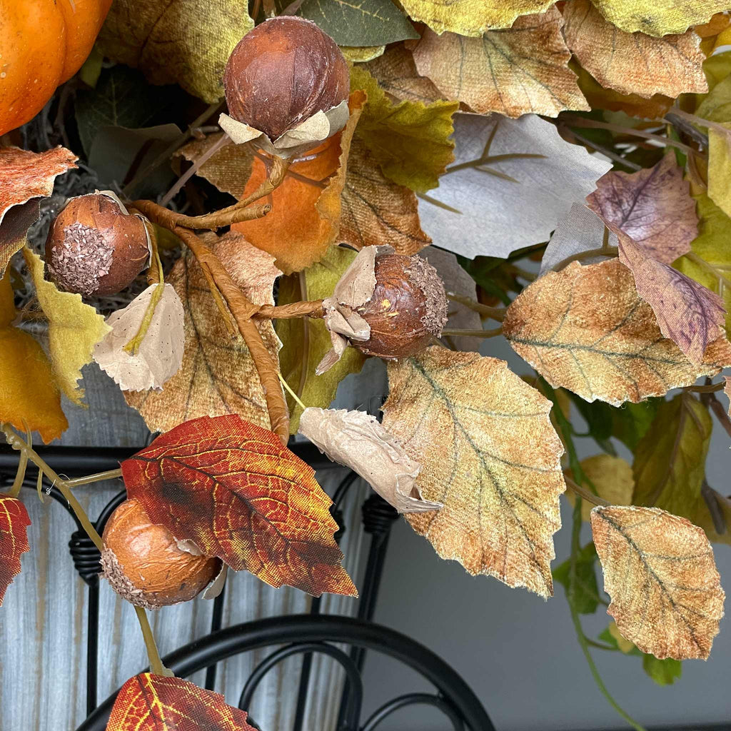 Fall Tricycle Planter Arrangement with Pumpkin & Autumn Leaves