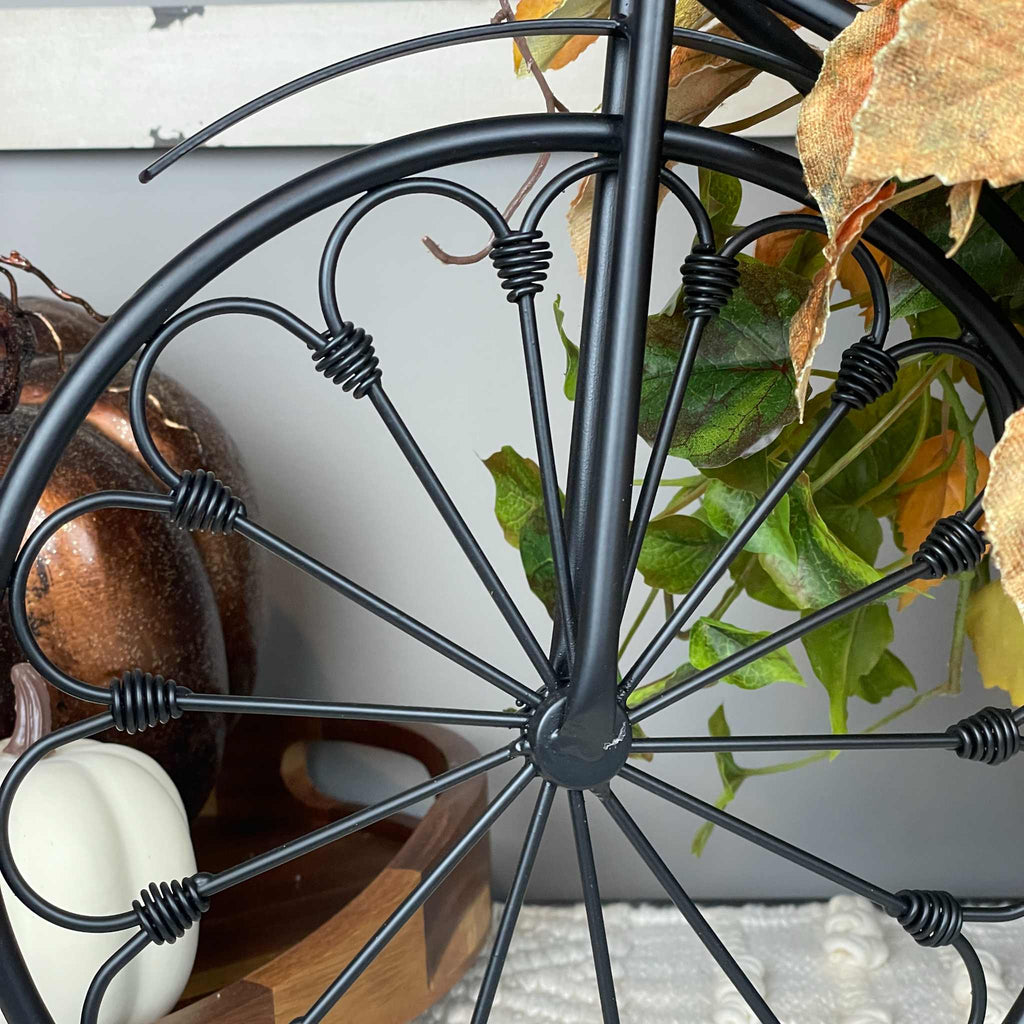 Fall Tricycle Planter Arrangement with Pumpkin & Autumn Leaves