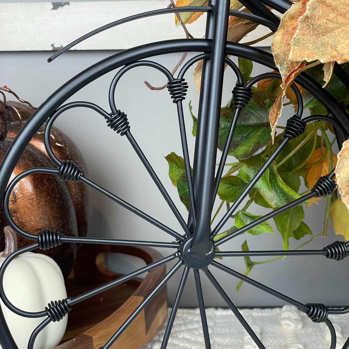 Fall Tricycle Planter Arrangement with Pumpkin & Autumn Leaves