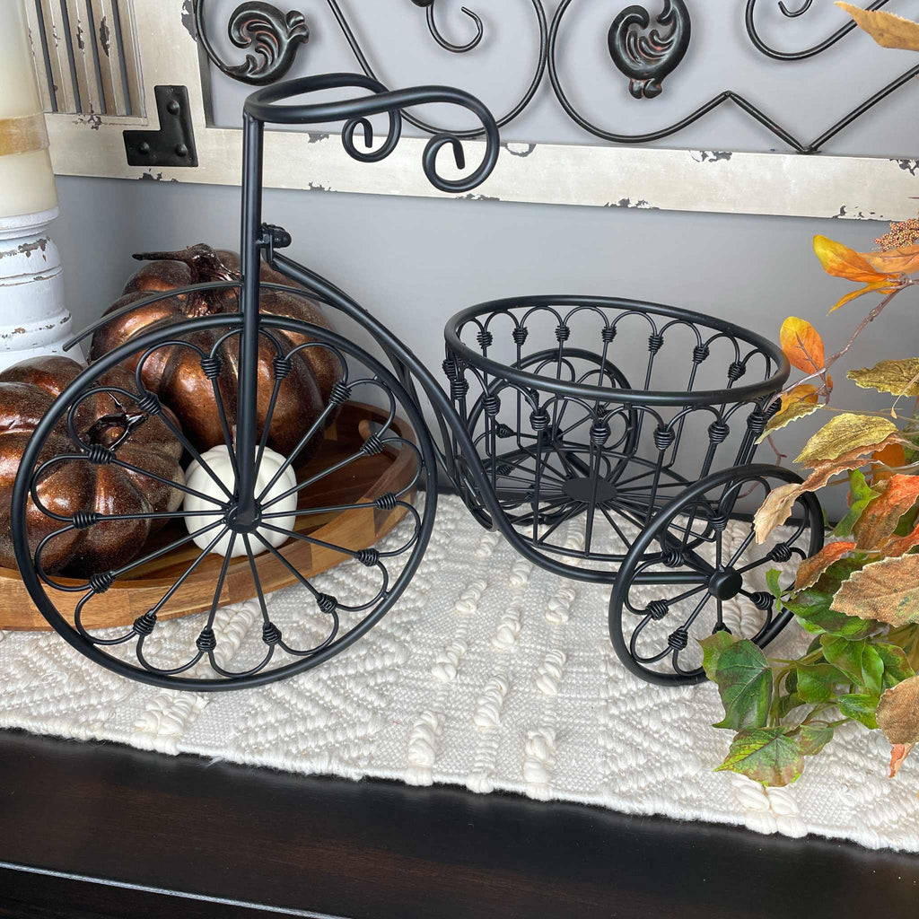 Fall Tricycle Planter Arrangement with Pumpkin & Autumn Leaves