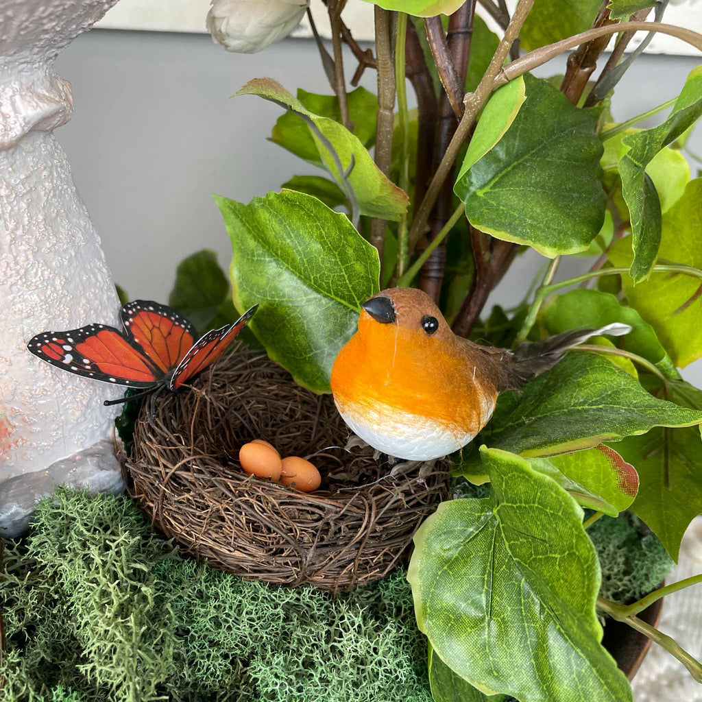 Bird Nest Centerpiece with Mushroom in Copper Glass Bowl Everyday