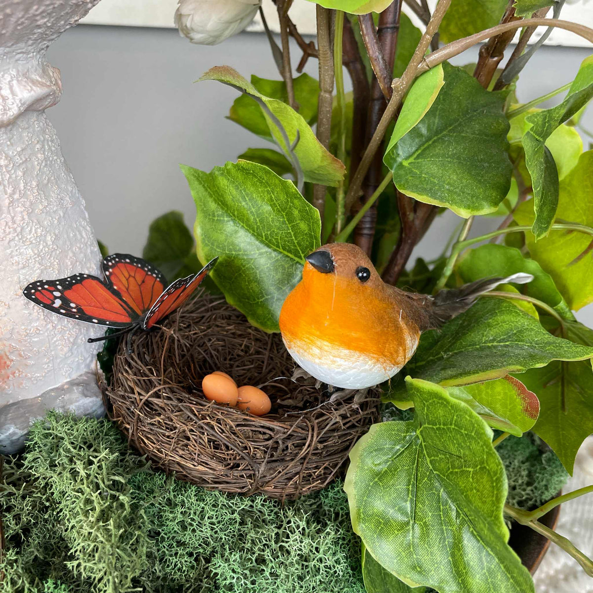 Bird Nest Centerpiece with Mushroom in Copper Glass Bowl Everyday