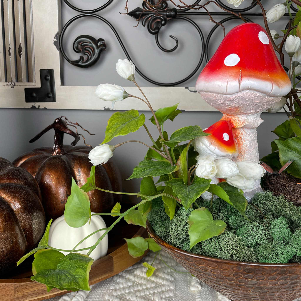 Bird Nest Centerpiece with Mushroom in Copper Glass Bowl Everyday