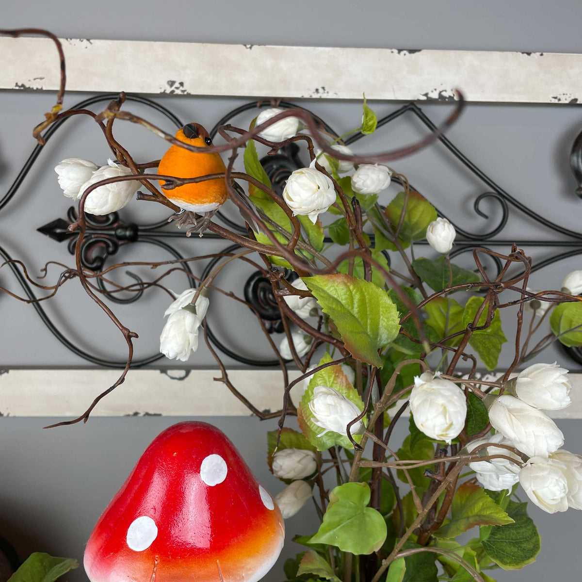 Bird Nest Centerpiece with Mushroom in Copper Glass Bowl Everyday