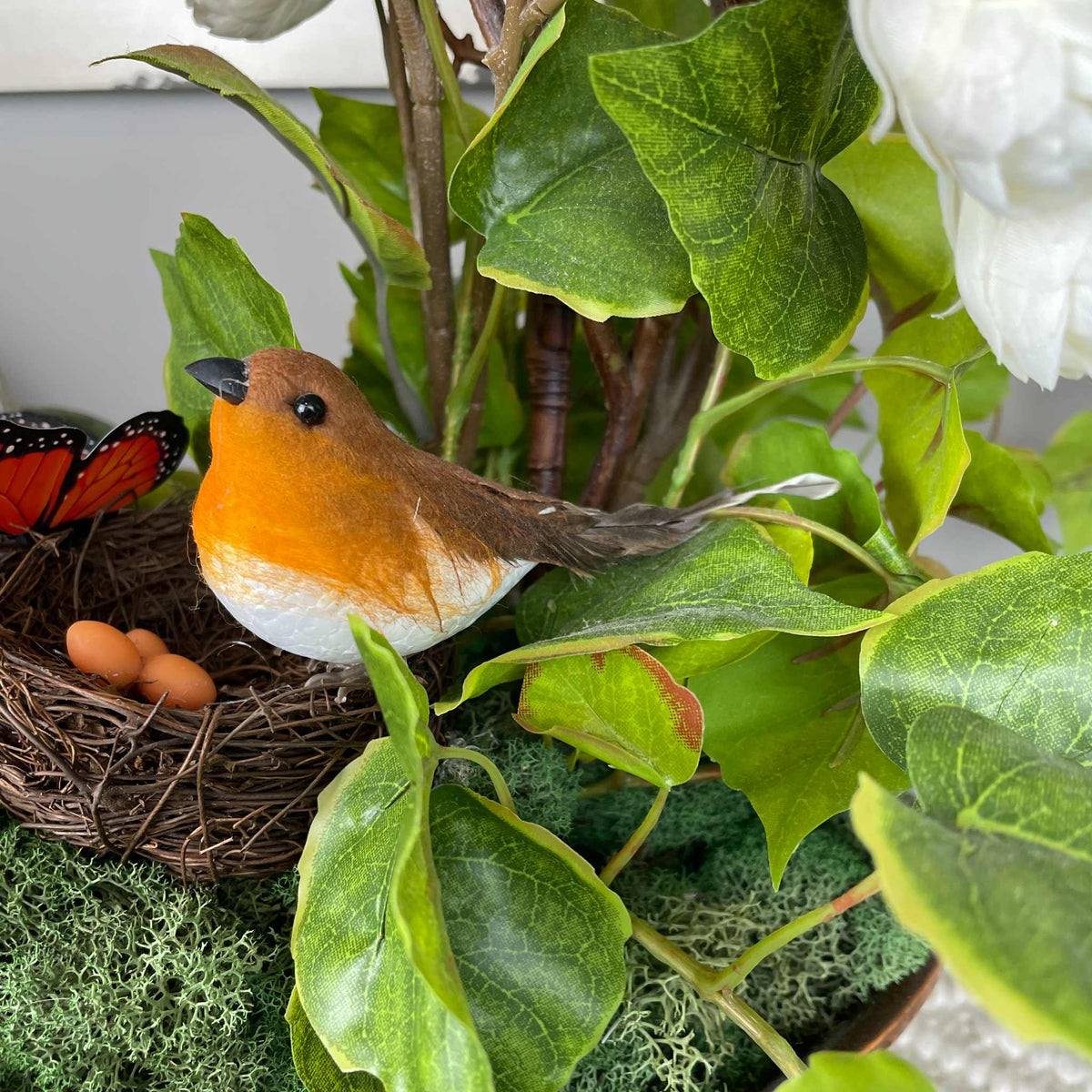 Bird Nest Centerpiece with Mushroom in Copper Glass Bowl Everyday