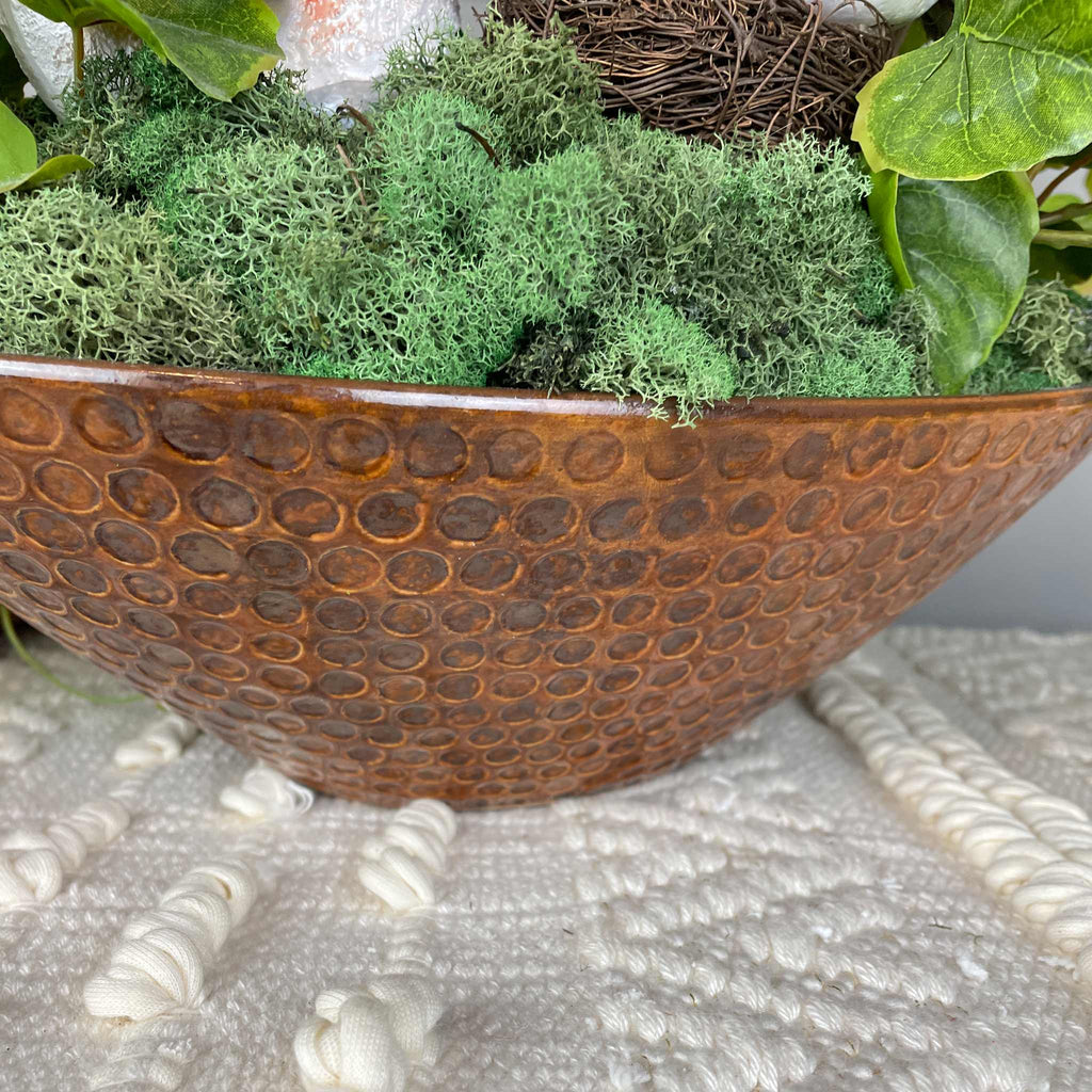 Bird Nest Centerpiece with Mushroom in Copper Glass Bowl Everyday