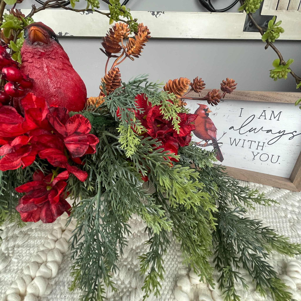 Sympathy Arrangement with Cardinal & I Am Always With You Sign