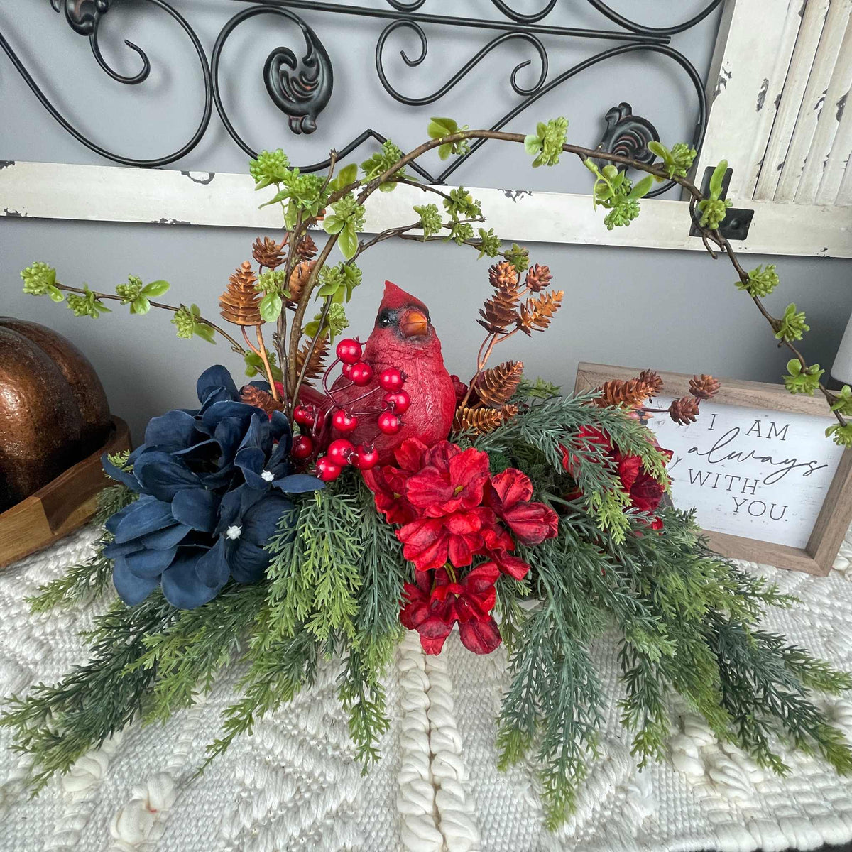 Sympathy Arrangement with Cardinal & I Am Always With You Sign