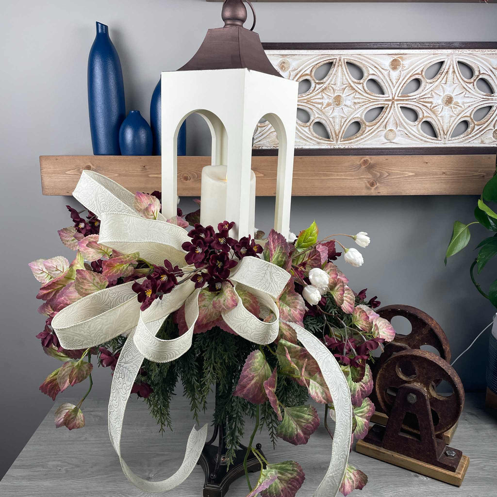 Multi Season Candlestick with Velvet Pumpkin Ornament & Lantern
