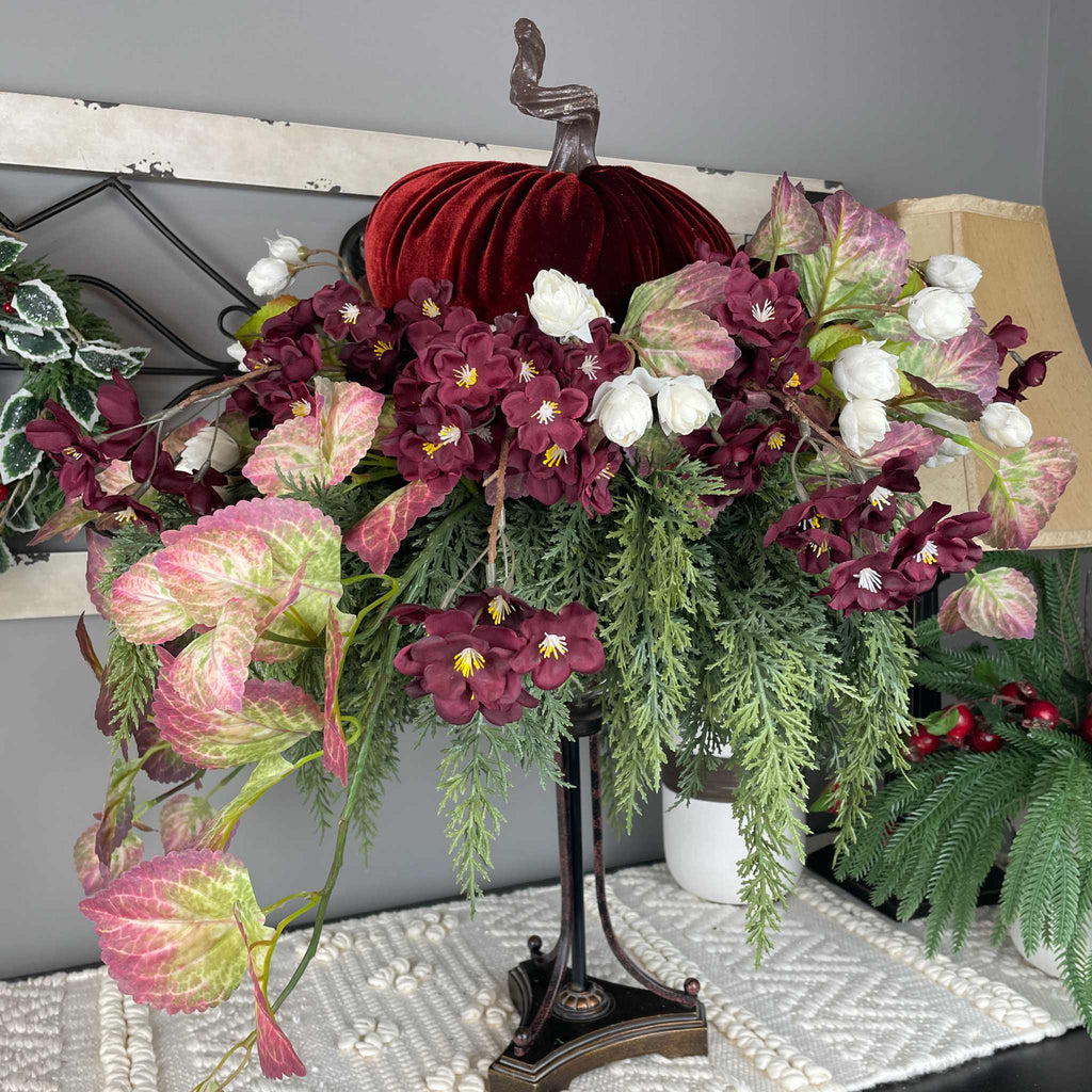 Multi Season Candlestick with Velvet Pumpkin Ornament & Lantern