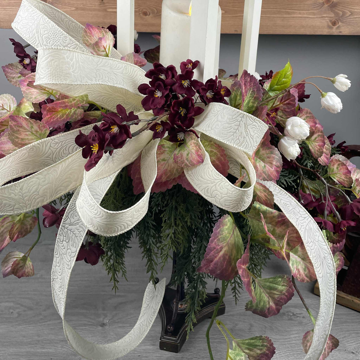Multi Season Candlestick with Velvet Pumpkin Ornament & Lantern