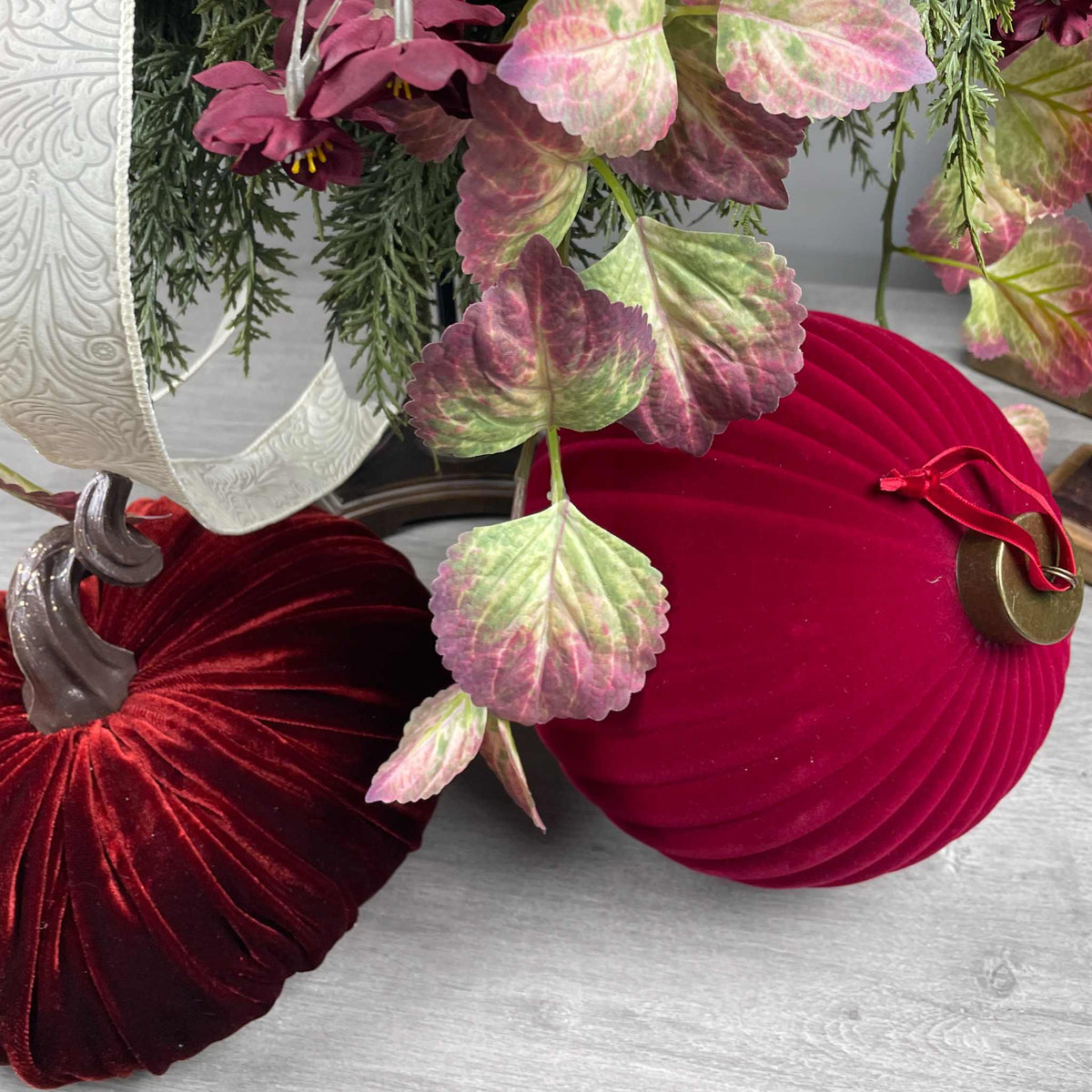 Multi Season Candlestick with Velvet Pumpkin Ornament & Lantern