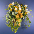 Vintage Wall/Door Basket with Metal Scrollwork Mustard Yellow White Tulips