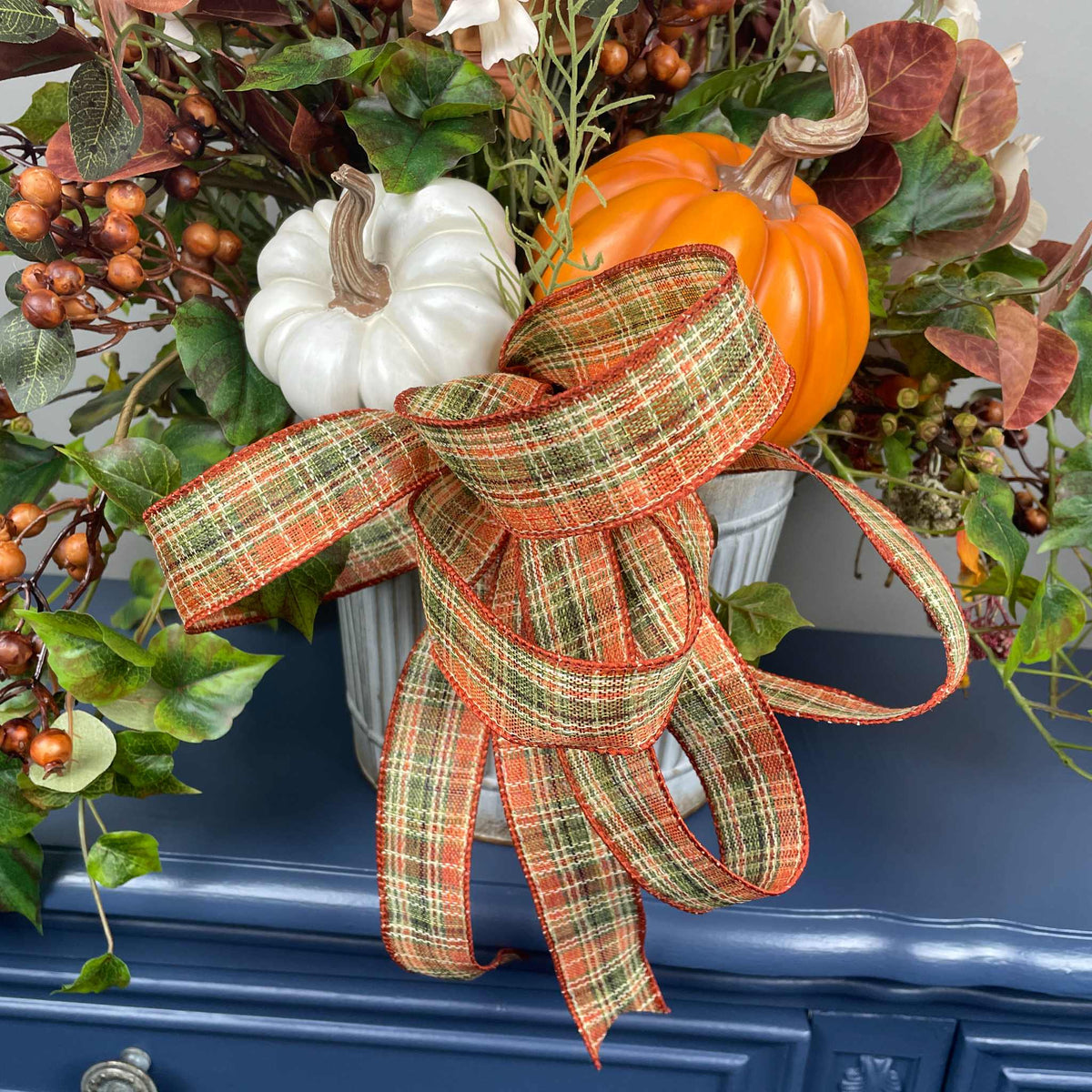Fall Centerpiece with Pumpkins in Galvanized Metal Planter Arrangement