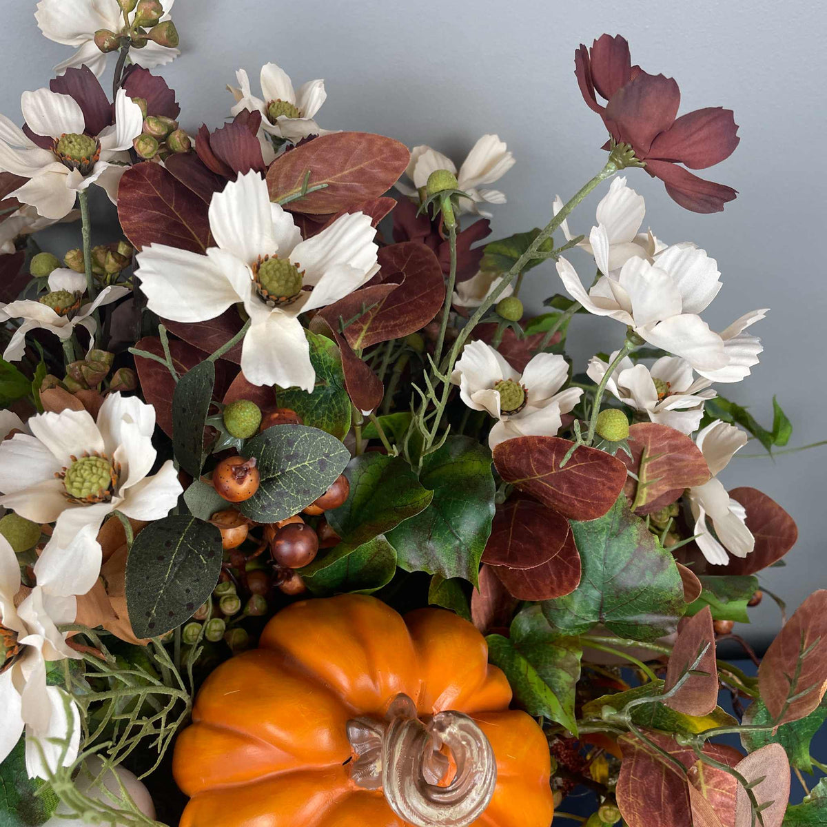 Fall Centerpiece with Pumpkins in Galvanized Metal Planter Arrangement