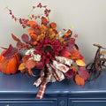 Fall Centerpiece Burgundy Sunflower Arrangement with Autumn Leaves