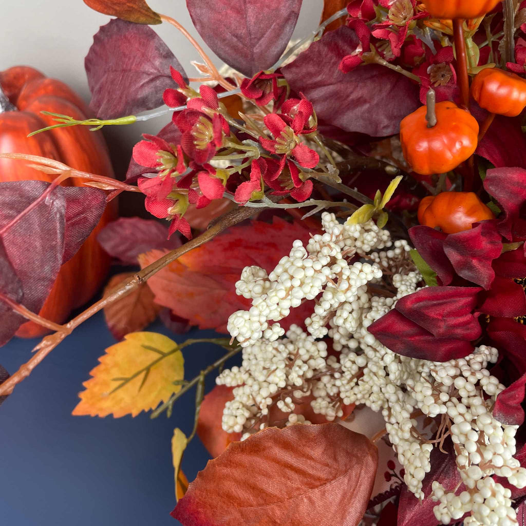 Fall Centerpiece Burgundy Sunflower Arrangement with Autumn Leaves