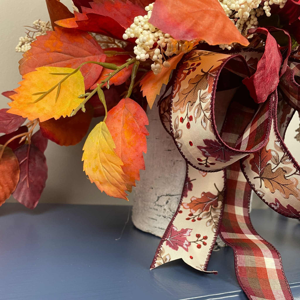 Fall Centerpiece Burgundy Sunflower Arrangement with Autumn Leaves