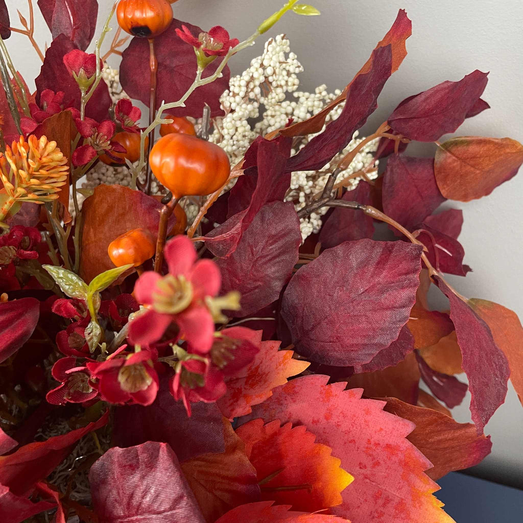 Fall Centerpiece Burgundy Sunflower Arrangement with Autumn Leaves