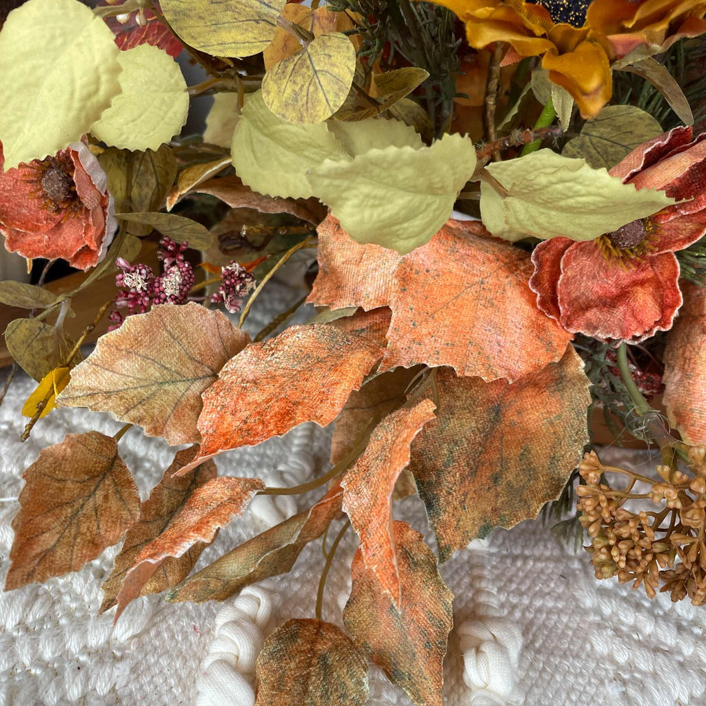 Fall Centerpiece with Sunflowers in Rustic Wood Dough Bowl Arrangement