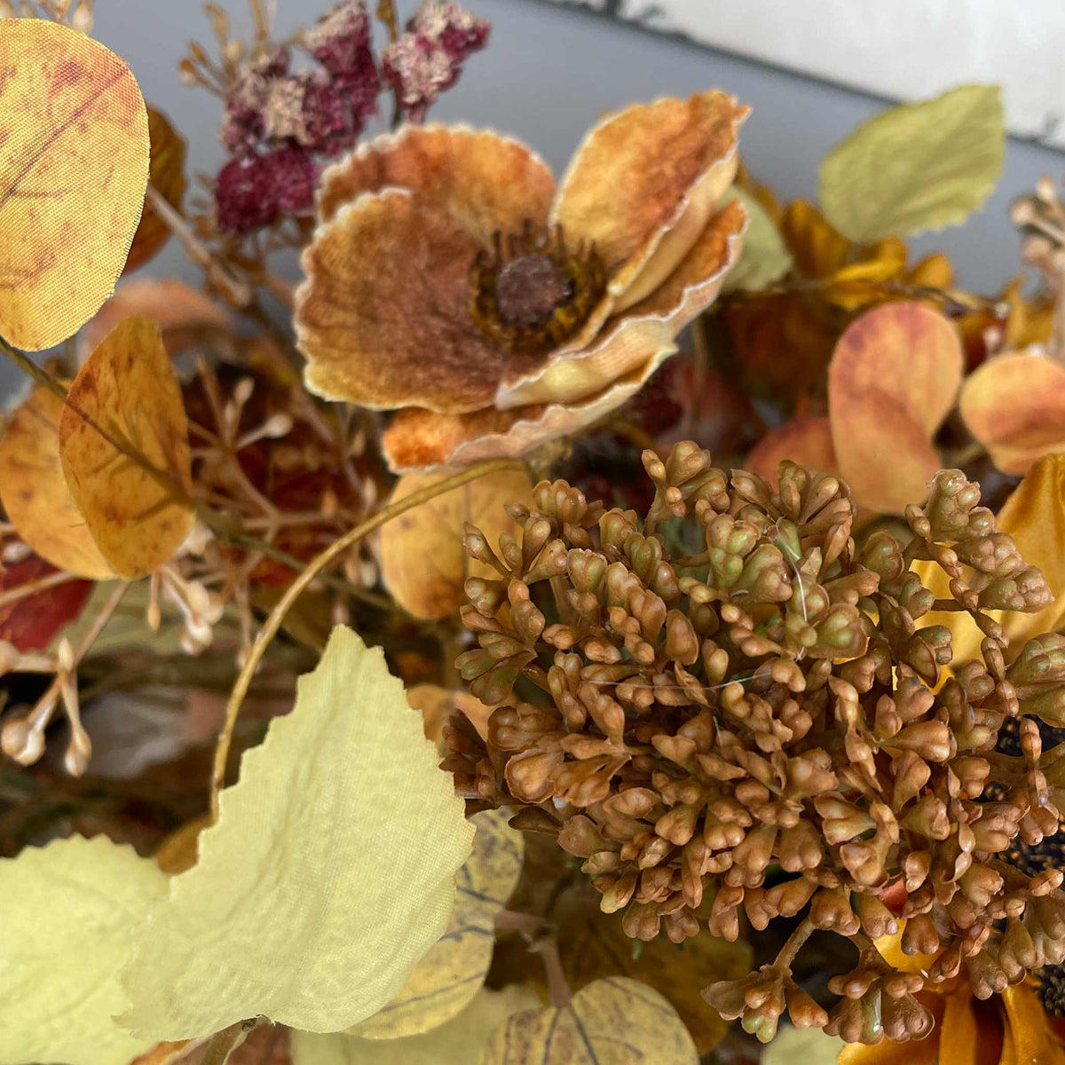 Fall Centerpiece with Sunflowers in Rustic Wood Dough Bowl Arrangement