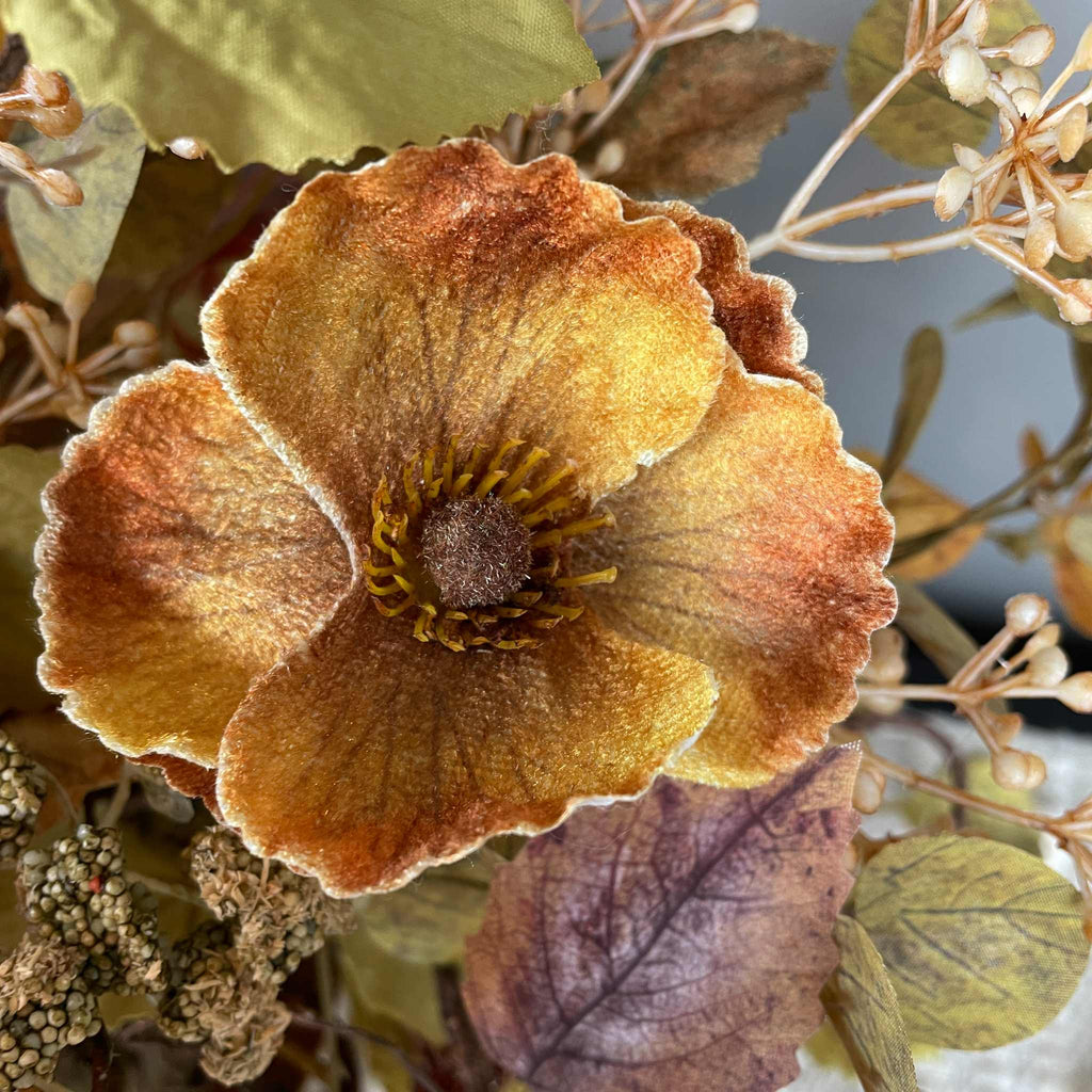 Fall Centerpiece with Sunflowers in Rustic Wood Dough Bowl Arrangement
