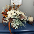 Fall Centerpiece with Magnolia Flowers & Bronze Pedestal Bowl