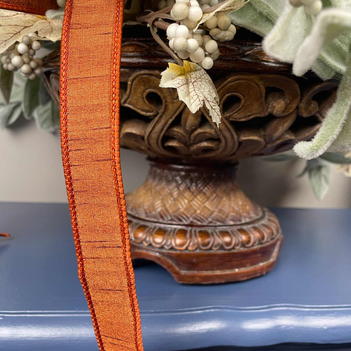 Fall Centerpiece with Magnolia Flowers & Bronze Pedestal Bowl