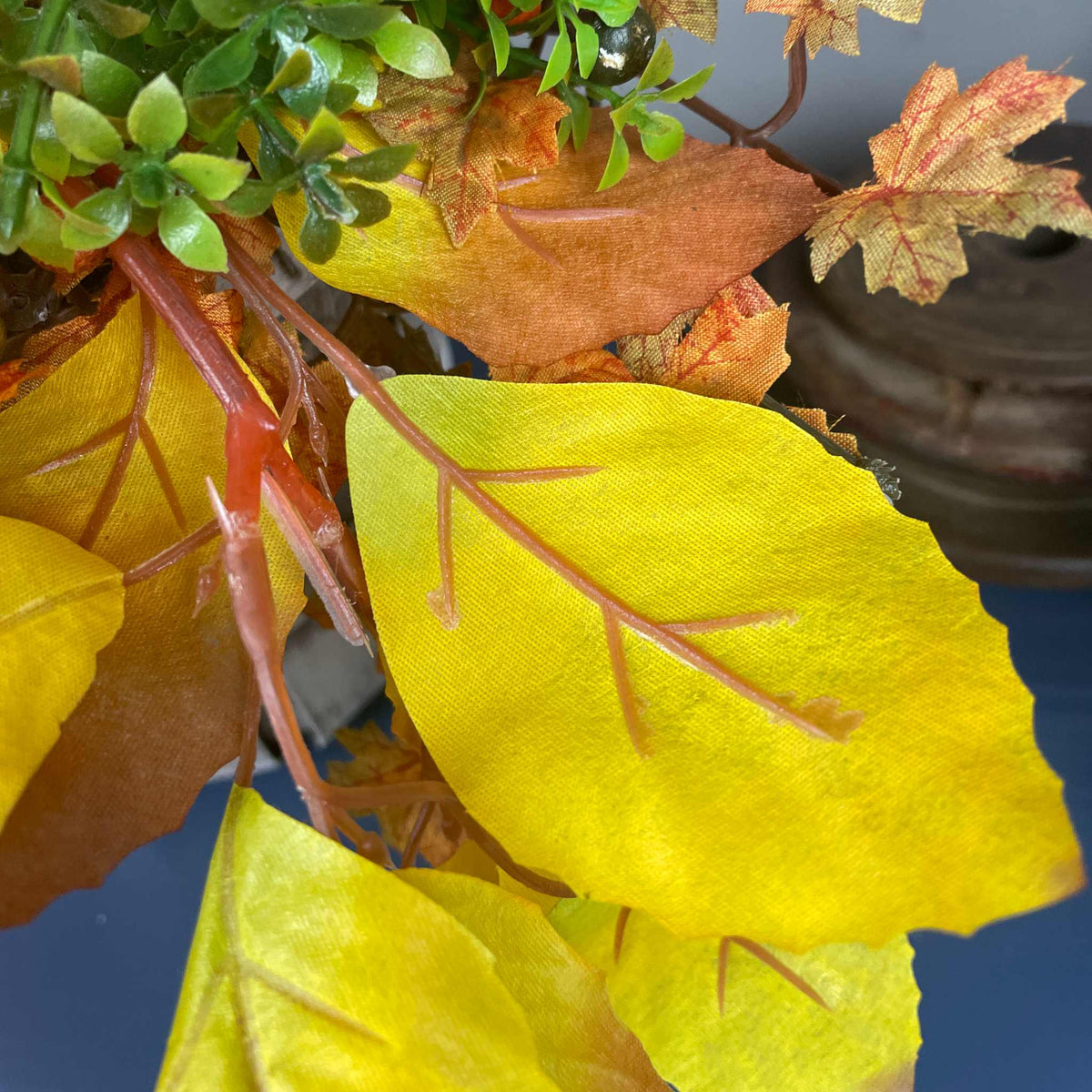 Fall Pumpkin Centerpiece with Orange Flowers in Whitewashed Basket
