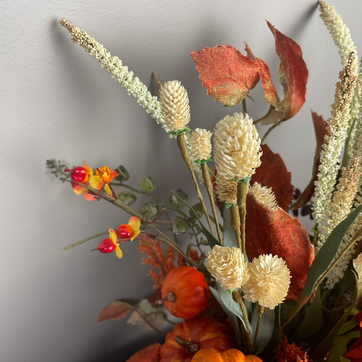 Fall Sunflower Centerpiece with Pumpkins in Rustic Brown Bark Planter