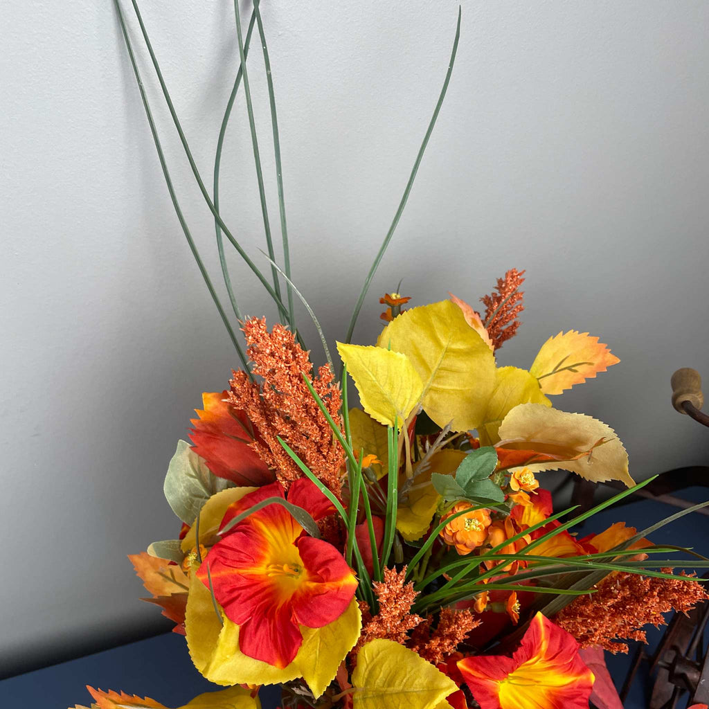 Fall Floral Arrangement in Rustic Bark Planter with Orange Lilies