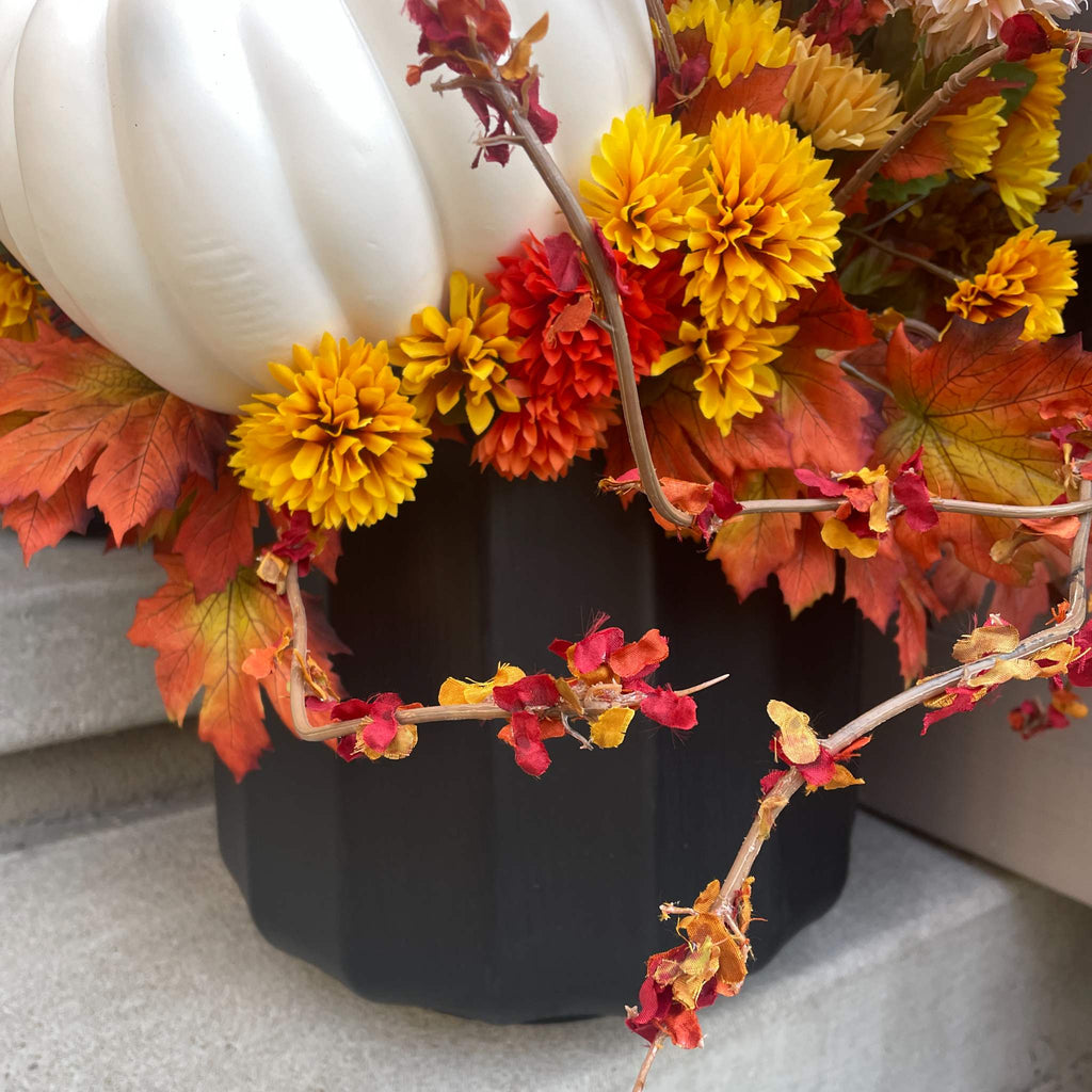 Fall Porch Planter Set with White & Orange Pumpkins - Outdoor Décor