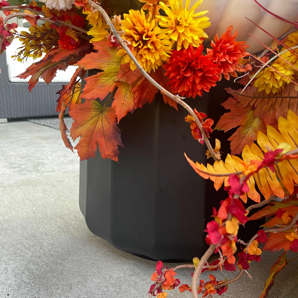 Fall Porch Planter Set with White & Orange Pumpkins - Outdoor Décor