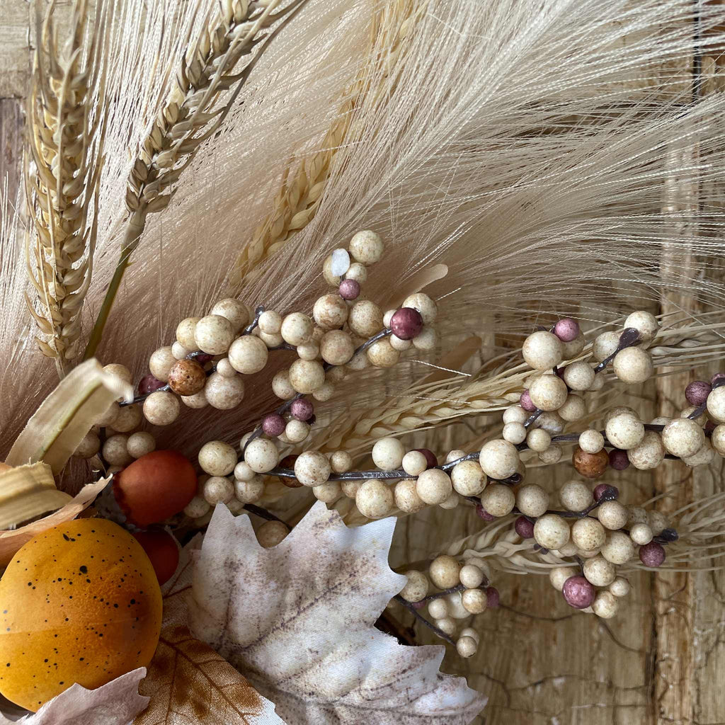 Fall Wreath with Wheat, Cream Pumpkins & Burlap Bow for Front Door