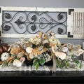Fall Centerpiece with Owl in Bronze Tray – Cream & Beige Florals