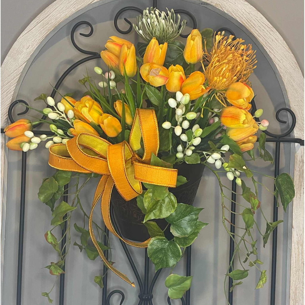 Tulip Wall Decor - Yellow Orange Spring Floral Door Arrangement