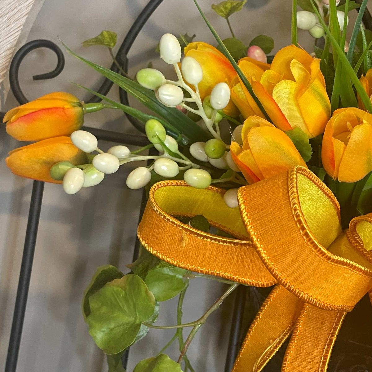 Tulip Wall Decor - Yellow Orange Spring Floral Door Arrangement