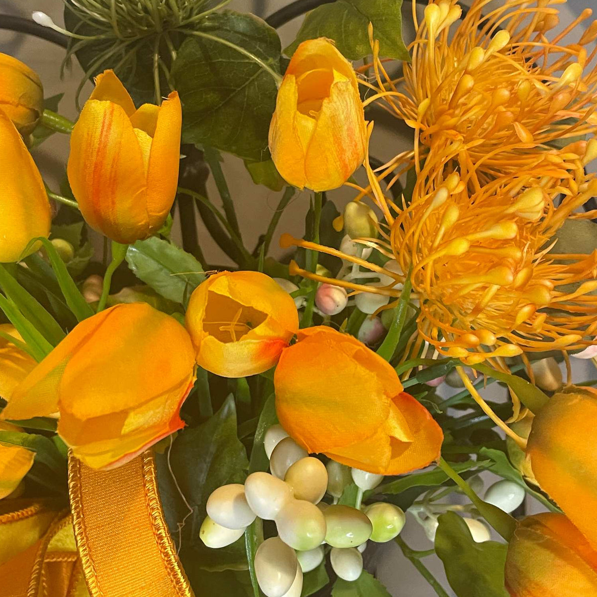Tulip Wall Decor - Yellow Orange Spring Floral Door Arrangement