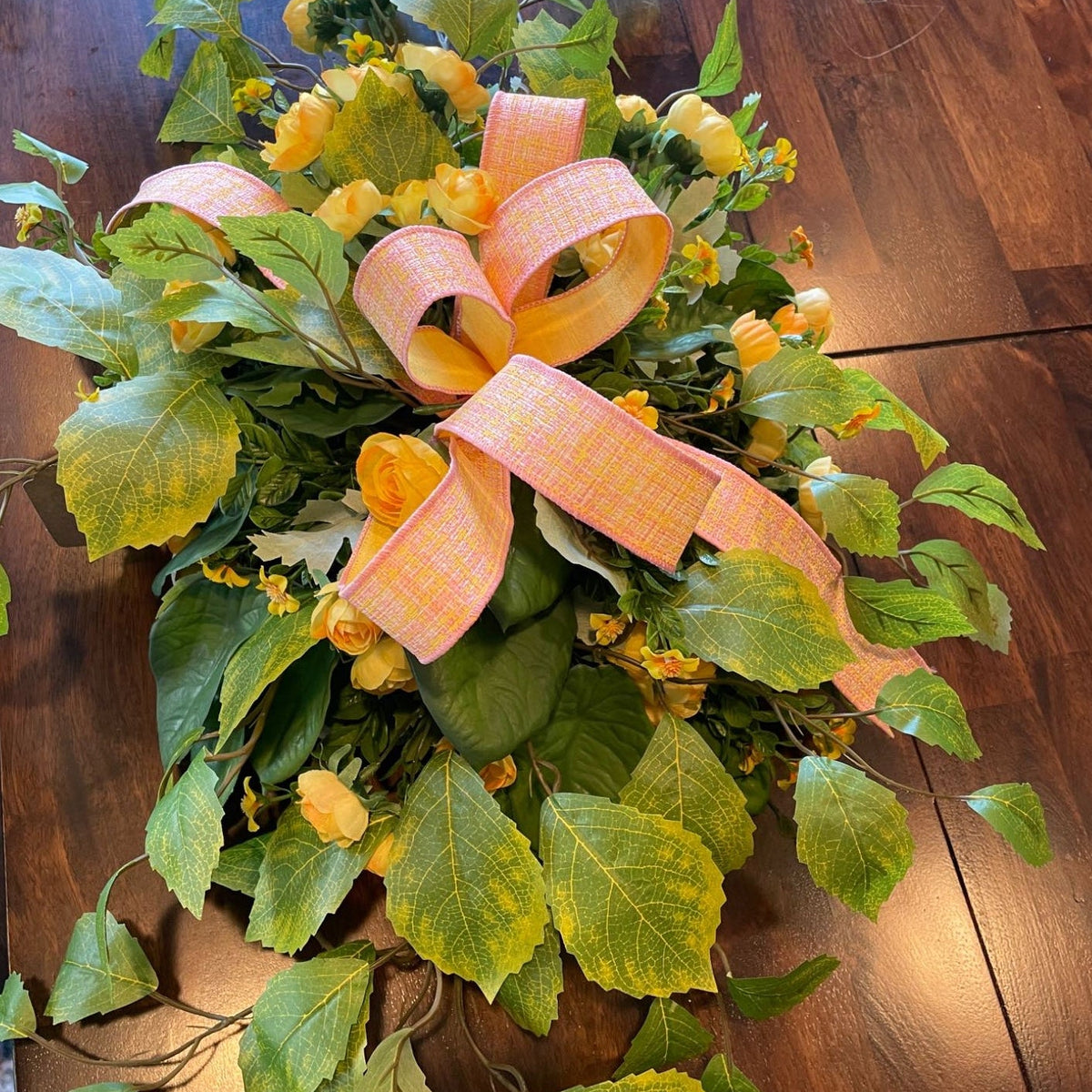Yellow Roses and Tiny Daisies with Leaves on Plate