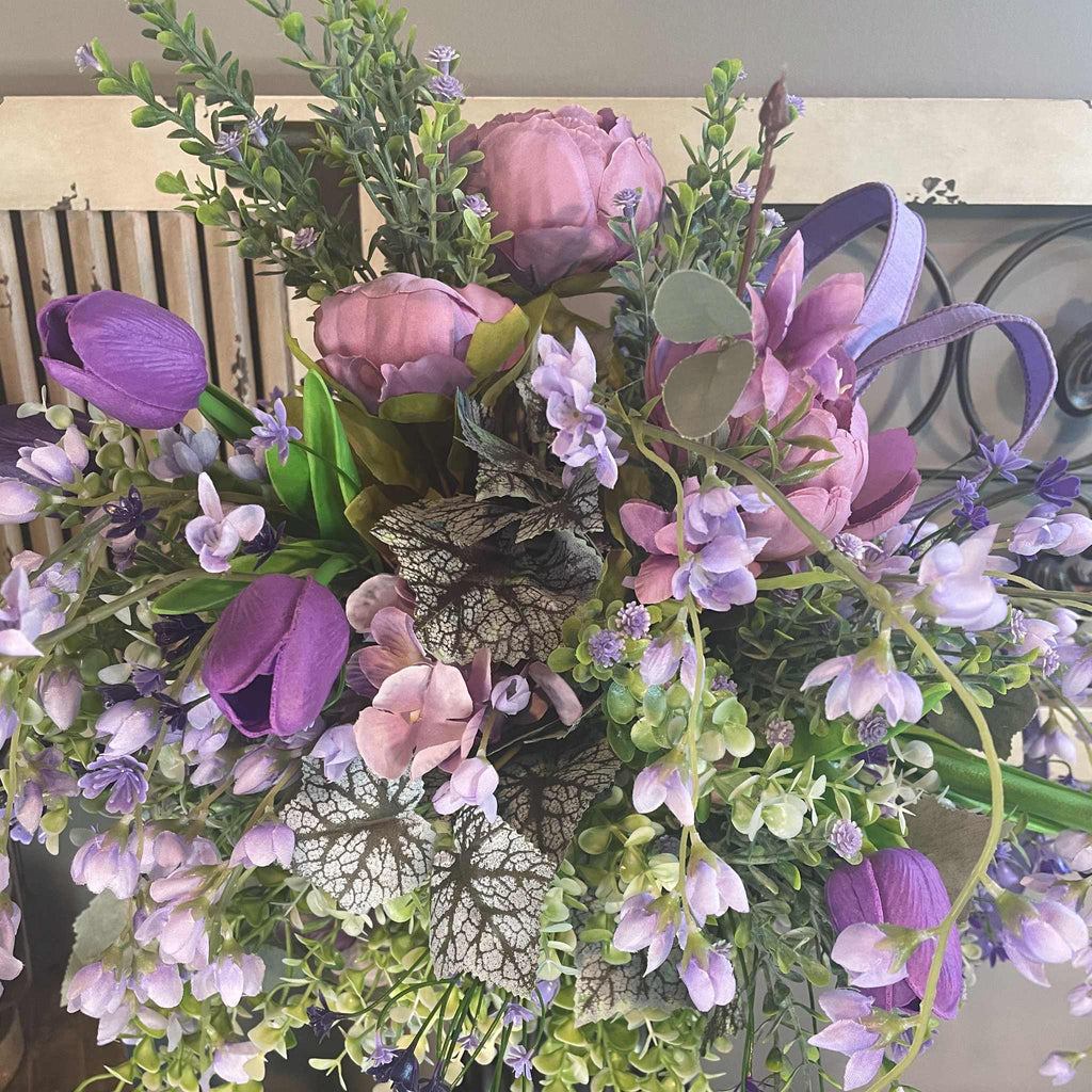 Lavender Peony Floral Arrangement in Pewter Ceramic Vase - Spring