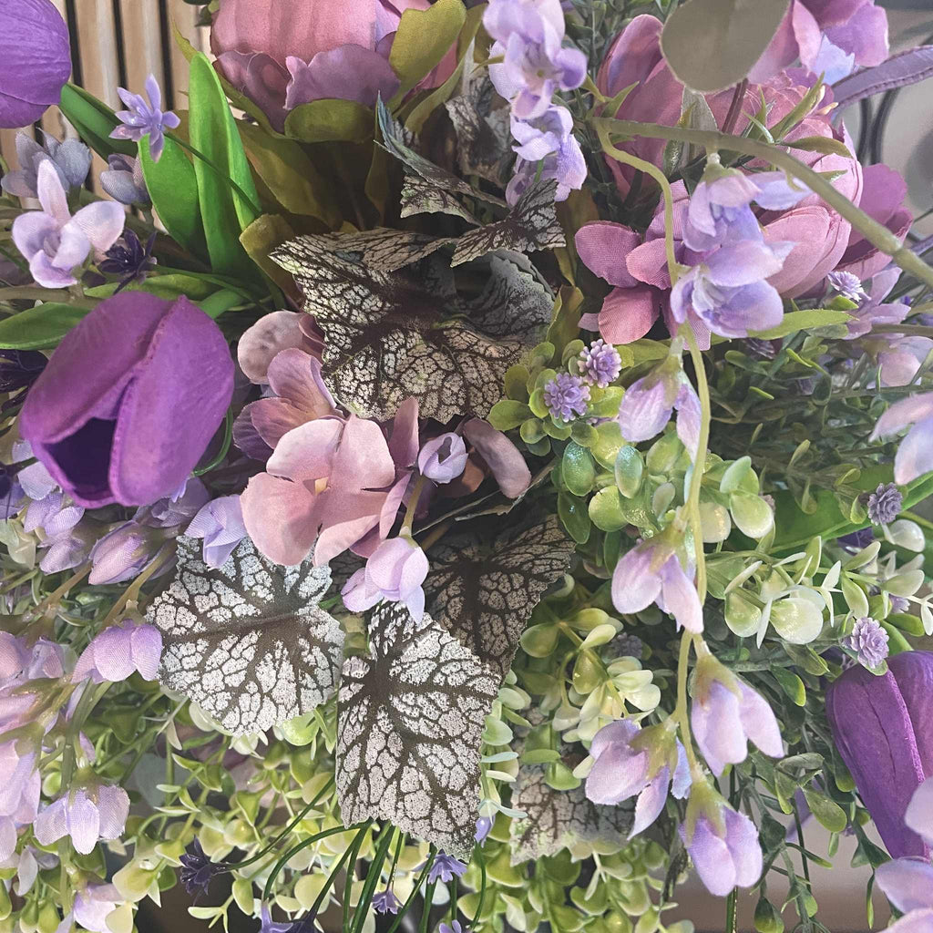 Lavender Peony Floral Arrangement in Pewter Ceramic Vase - Spring