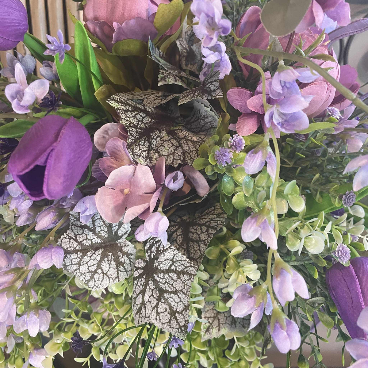Lavender Peony Floral Arrangement in Pewter Ceramic Vase - Spring