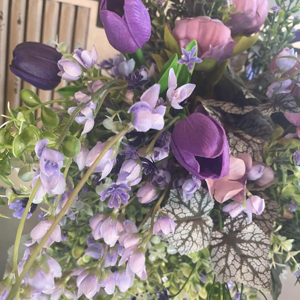Lavender Peony Floral Arrangement in Pewter Ceramic Vase - Spring