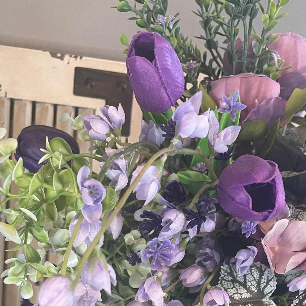Lavender Peony Floral Arrangement in Pewter Ceramic Vase - Spring